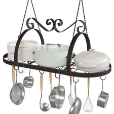 Hanging Pot Rack Ceiling Mount, 33" Metal Ceiling Pan Hanging Rack with 15 S ...
