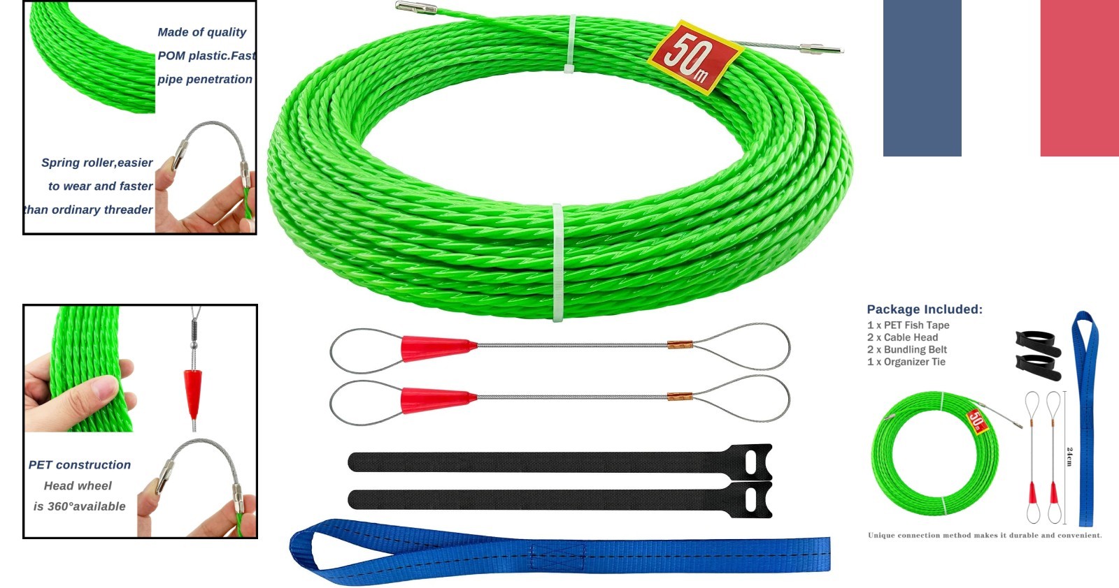 Aiguille électricien 50m tire fil électrique pour gaine ICTA et faux plafond