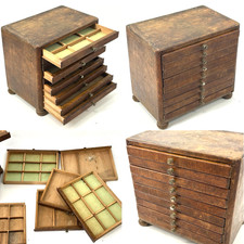 Antique collectors cabinet wooden drawer box  watchmaking specimen Victorian