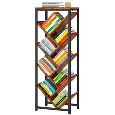 9 Tier Tree Bookshelf, Floor Standing Wood Bookshelf for Narrow Space, Storag...