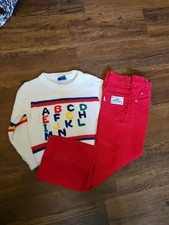 Vintage 1970's Girl's Levi's Red Corduroy Pants Sz 5, OP Sweater Sz S 4