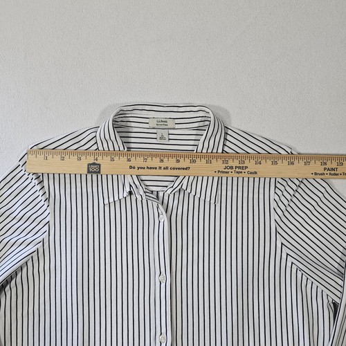 LL Bean Chemise Femme Large L Blanc Marine Rayé Tricot Manches Longues Col Nautique - Photo 4/9