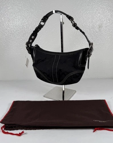NWT Coach Black Signature Mini Shoulder Bag Hobo Zip Jacquard Y2K Logo VTG
