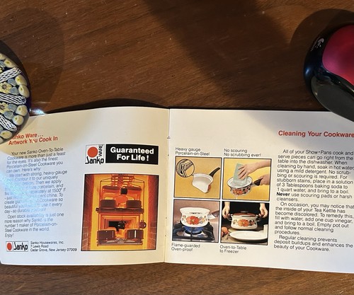 Sanko Ware Show Pan Orange and Brown Porcelain on Steel Cookware w/Instructions - Picture 5 of 7