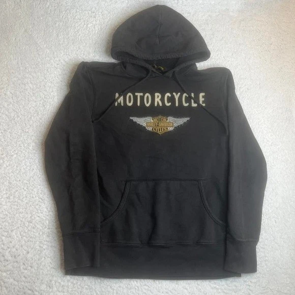 Harley Davidson men's black embroidered hoodie biker thermal hood L