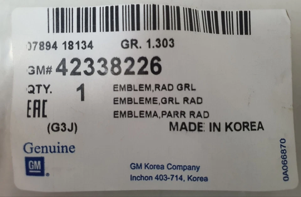 Parachoques delantero OEM P42338226 emblema parrilla genuino para Chevrolet Cruze 2015~2016 Foto 2 de 4