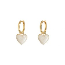 White Heart Love Dangle Drop Small Huggie Hoop Earrings Small, And Gold