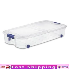 66 Quart Clear Storage Bin W/ Wheels Split Lid Underbed Organizer Container New