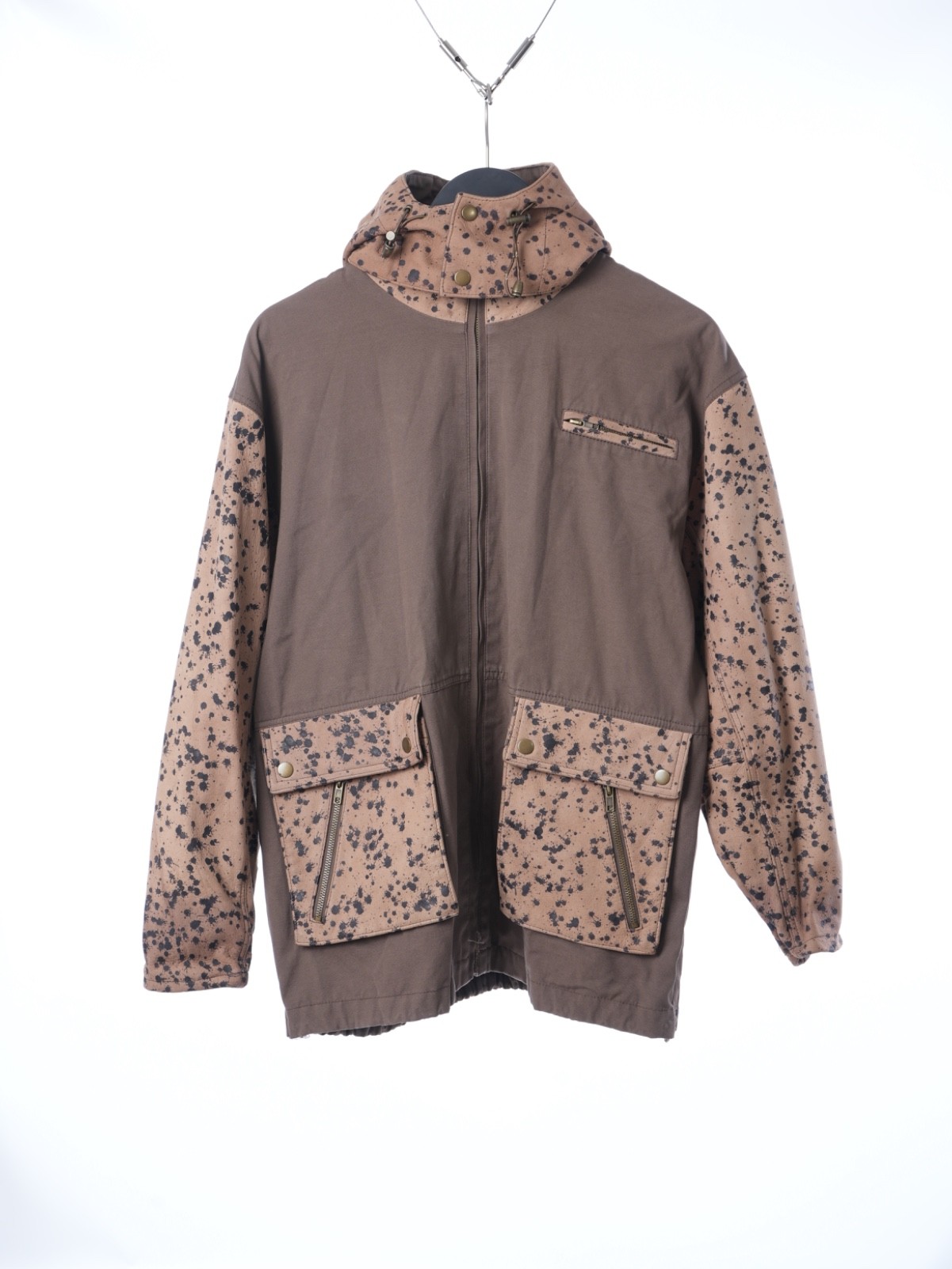 RARE Loro Piana brown camouflage cotton leather hunting coat image 2