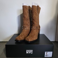 Steve Madden NYC Tan Suede Studded Boots Square Toe Size 9 New with Box