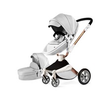 Hot Mom 360 Rotate Baby Stroller 2in1 Bassinet Pu Leather Baby Carriage Grey
