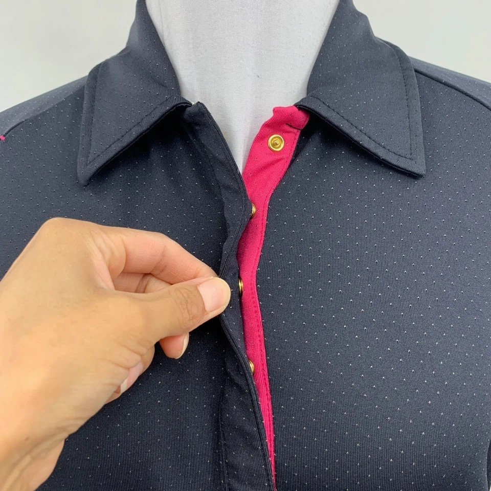 Sunice Polo Shirt Womens M Medium Black Flow Dry Snap Closure X Static Golf Top - Image 3 of 4