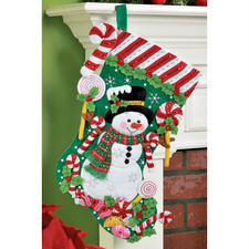 CANDY CANE SNOWMAN Bucilla Felt Christmas Stocking Kit OOP Authentic 18"