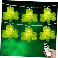 St Patricks Day Shamrock Lights Battery Operated 6.8Ft 10 LED 3D Green Clover