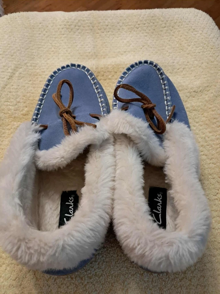 Clarks Gamuza Cuero Imitación Piel Forrado Mocs Talla 9 (Azul Cielo/Blanco) Foto 2 de 4