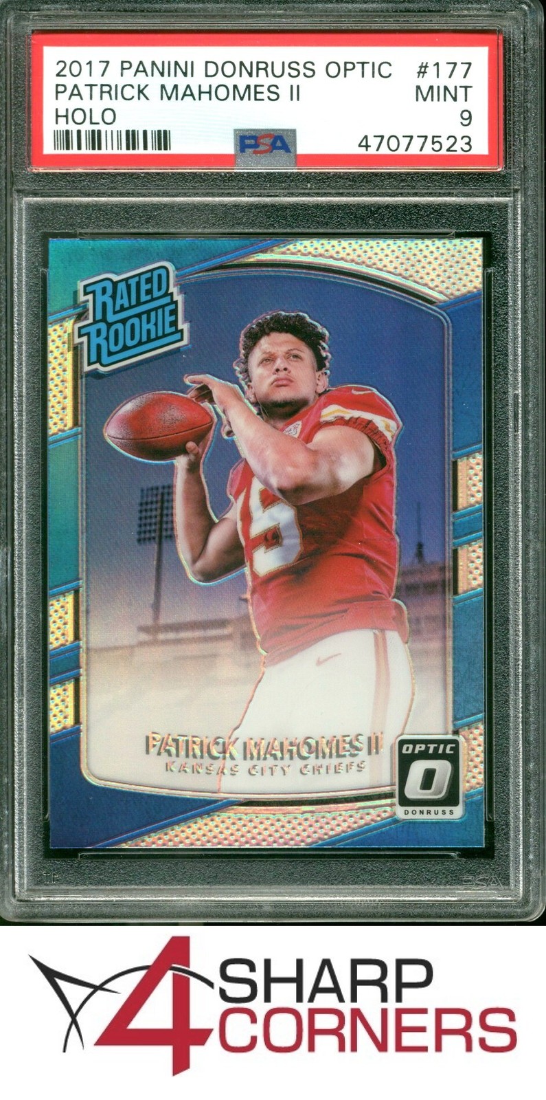 2017 DONRUSS OPTIC HOLO PRIZM #177 PATRICK MAHOMES II RC RATED ROOKIE PSA 9