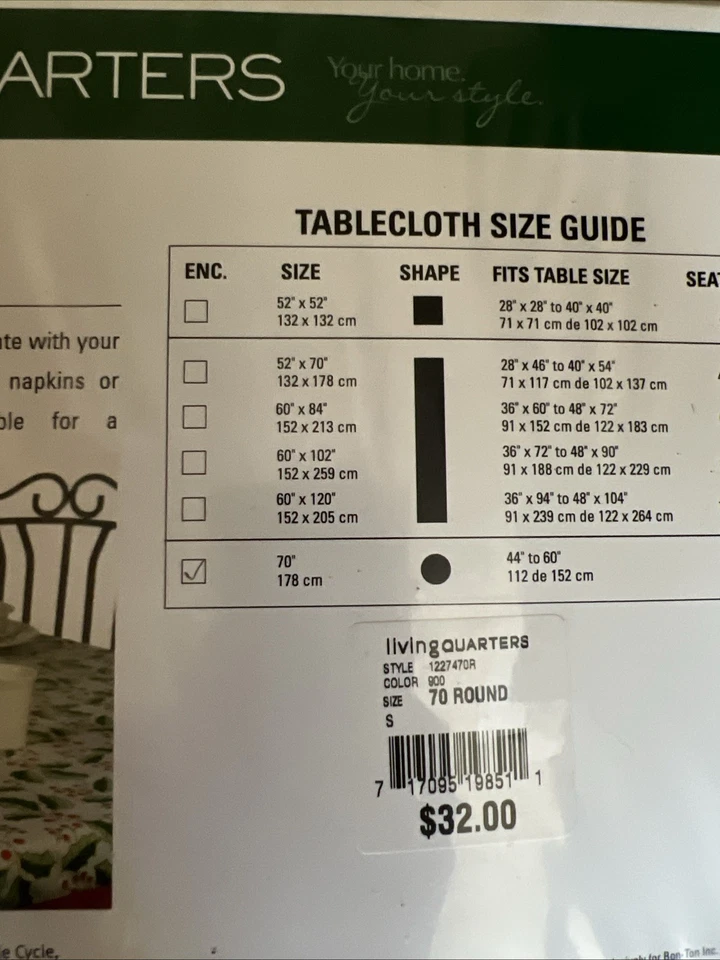 Living Quarters Holley Border 70” Round Tablecloth 100% Cotton - Image 2 of 2