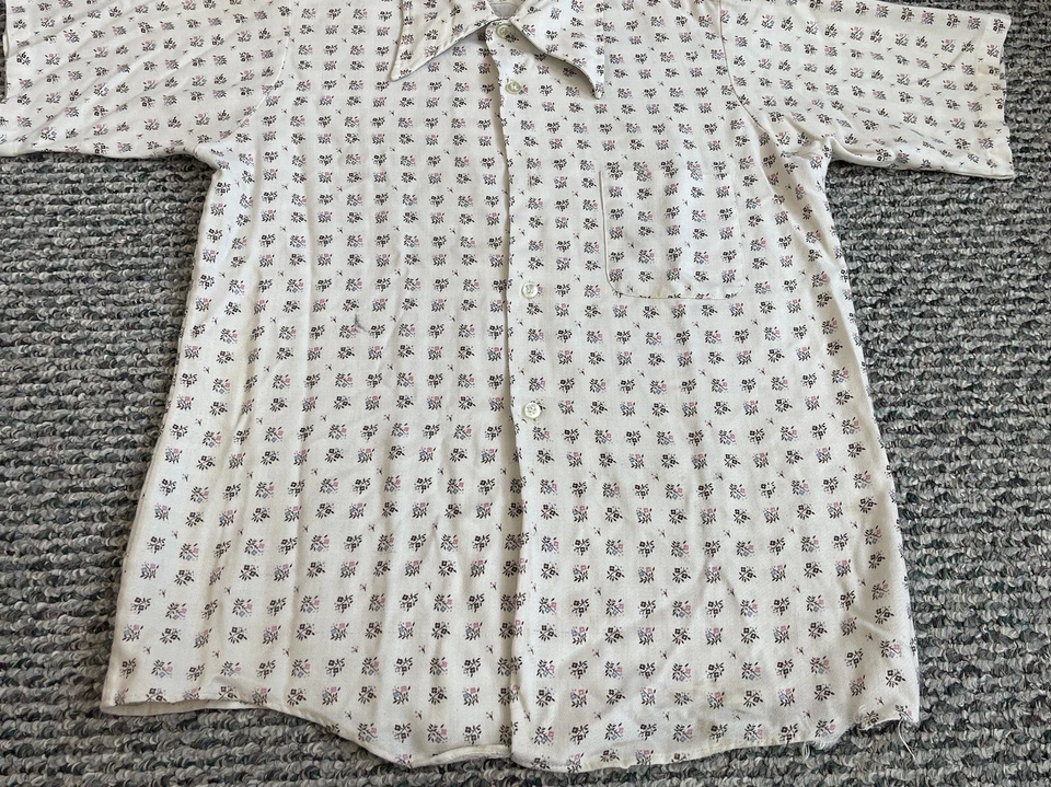 Vintage Ely & Walker Button Shirt Adult M Rockabilly Retro Pocket 70s Floral USA - Image 2 of 4