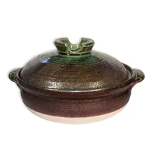 Japanese 9.5"D Earthenware Donabe Casserole Pot & Lid Nanban Bidoro JAPAN MADE