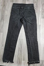 Zara Women Size 2 Tassels Straight Leg Denim Black Grey Trafaluc Denimwear Jeans