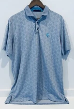 Greyson Blue Gray AOP Geometric Abstract Golf Performance Polo Shirt Mens Large