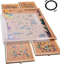 PlayVibe 1000 Piece Rotating Puzzle Board with Drawers and Cover - Sturdy Jigsaw