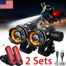 2 Sets USB Rechargeable LED Bicycle Headlight Bike Front Rear Lamp Cycling Light