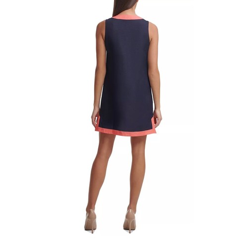 TOMMY HILFIGER Petite Colorblocked V Neck Shift Dress Navy Blue 10P - Picture 2 of 3