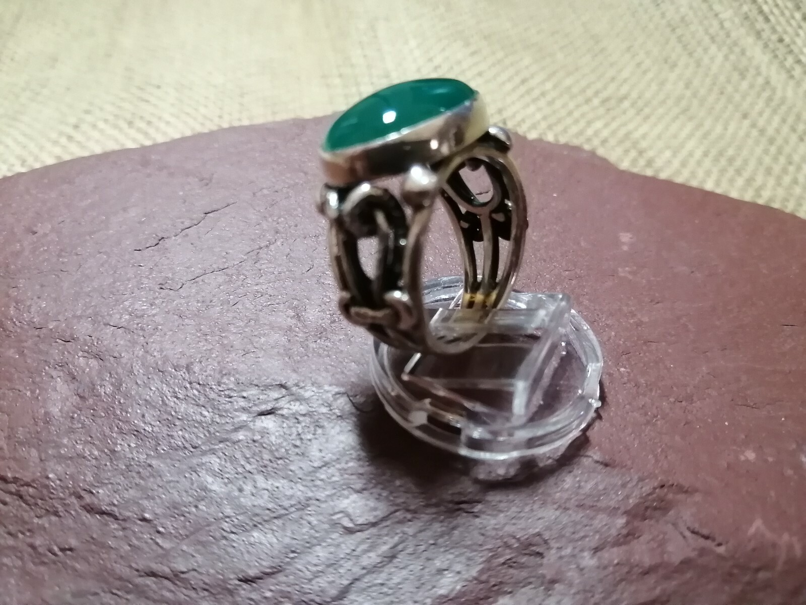 Solid Unisex Teal Agate / Onyx (?) Split Scroll B… - image 8