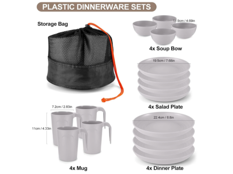 Lightweight Unbreakable Cutlery Sets for 4 People, Microwave and Dishwasher Safe