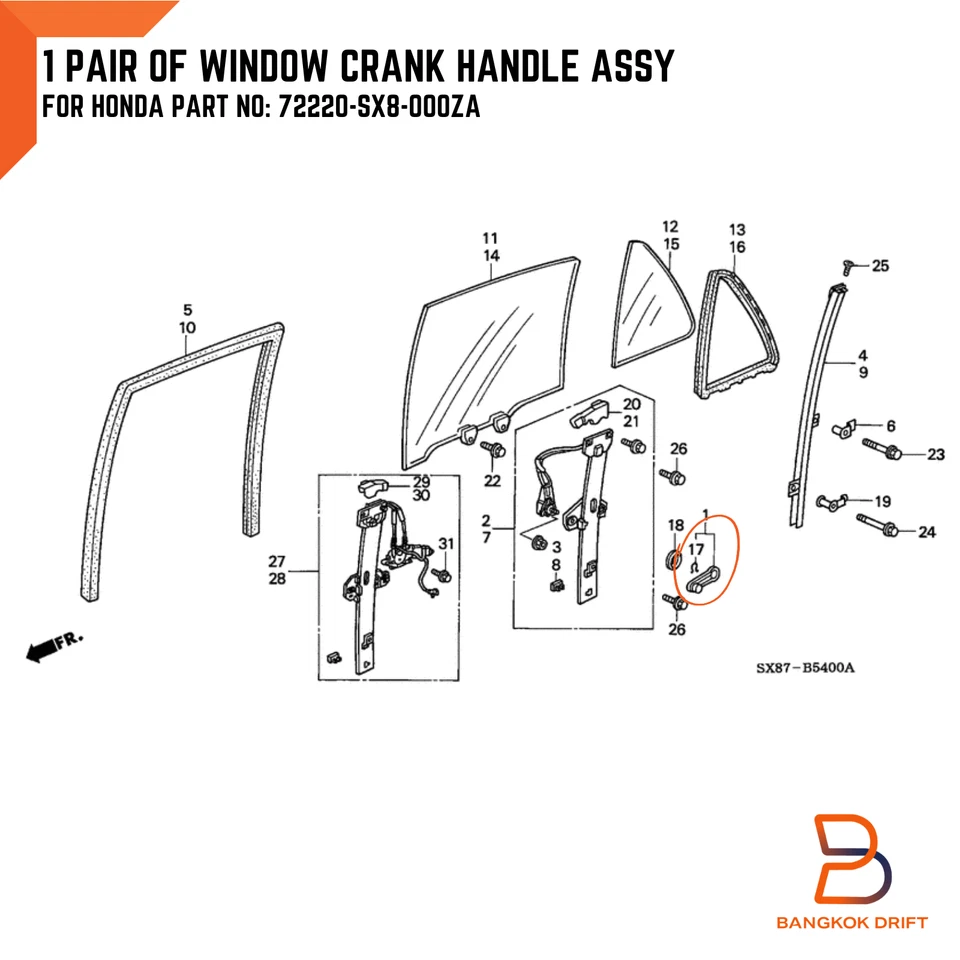 Conjunto de manivela de ventana gris para Honda Civic Accord DX CX EX SI EG6 B16 D16 EK Foto 2 de 4