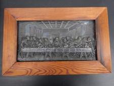 Altes Blechbild  versilbert Das letzte Abendmahl