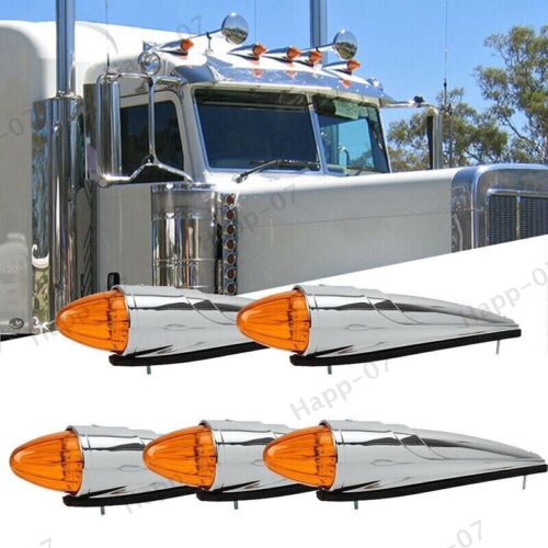 5X 17 LED Amber Torpedo Cab Marker Clearance Roof Running Top Light For Kenworth - Foto 1 di 8