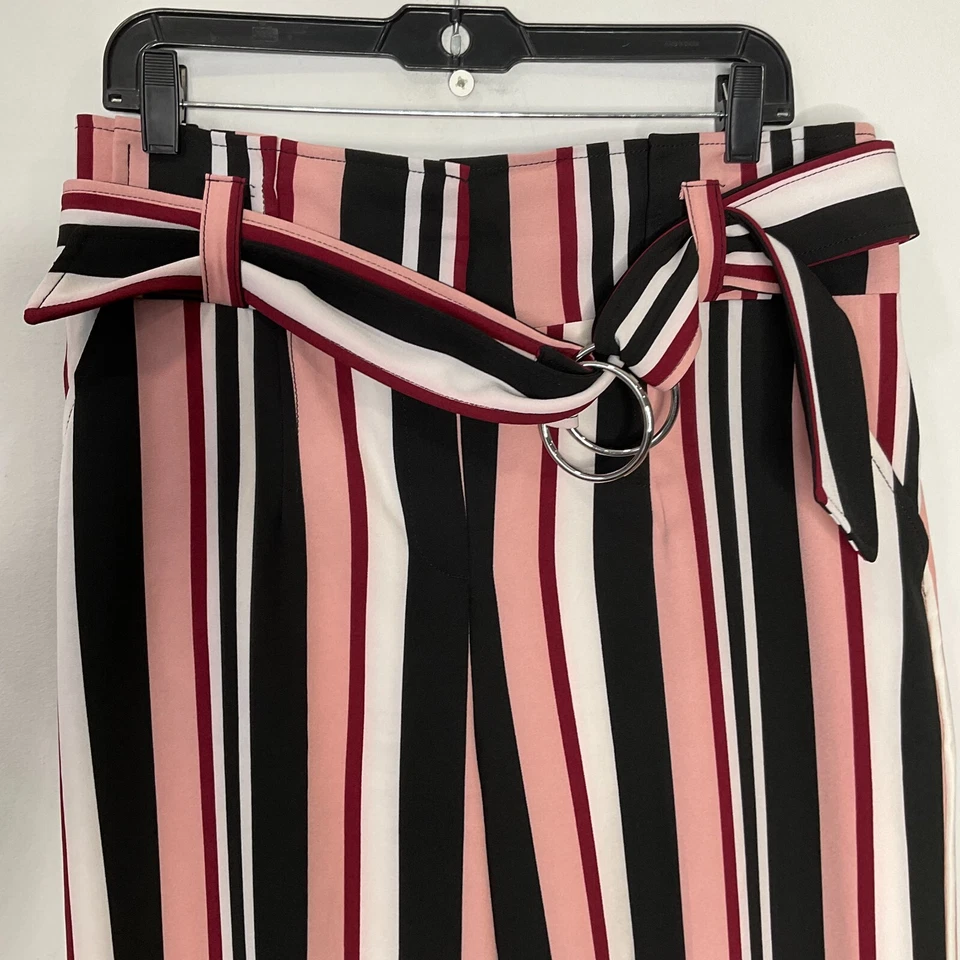 New York & Co. 7th Avenue Pants Striped Paperbag-Waist Womens 12 Pink Black - Image 3 of 4