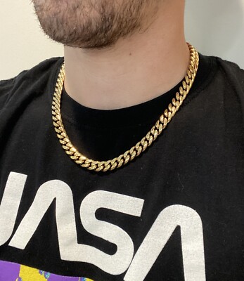 14K Oro Giallo Da Uomo 7.5mm Miami Maglia Cubana Catena Italiano