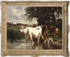 Old Master-Art Antique Oil Painting animal Portrait cow on canvas 30"x40"