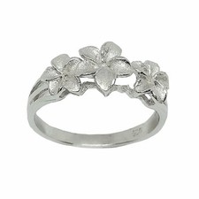Three Plumeria Flowers Hawaiian Jewelry Ring in Sterling Silver