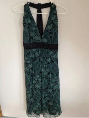Laundry By Shelli Segal Dress Womens 6 Green Black Beaded V-Neck Chiffon  Lined | eBay