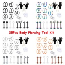 16-35Pcs Piercing Kit Surgical Steel Nose Septum Pin Lip Ring Earring Cartilage