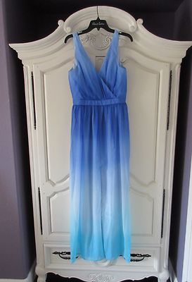 NWT Jay Godfrey Sinclair Blue Teal Ombre Chiffon Slit Front Maxi Dress Gown  2 | eBay