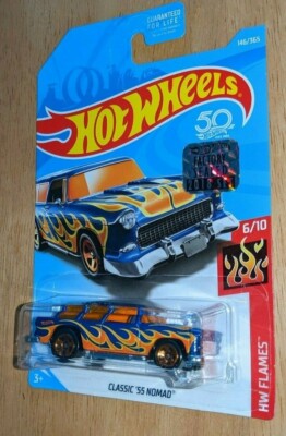 Hot Wheels - Classic '55 Nomad in BLUE - 2018 FACTORY SET Flames 6/10