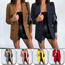 Womens Double Breasted Blazer Suit Jacket Lapel Slim Fit Outerwear Coat Jackets