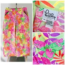 Vintage Y2K Lilly Pulitzer White Label Pink Frogs Flare Pants Sz. 4  Bottoms Up  