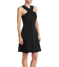NWT $99.50 MICHAEL KORS Halter Cross-Over Neck A-Line Dress Black 12