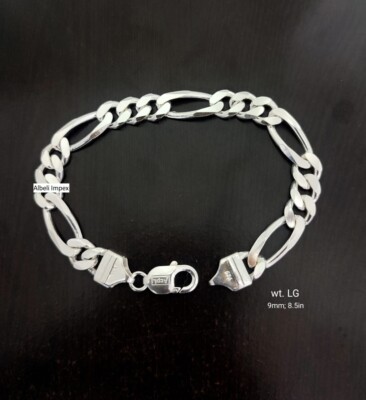 925 Sterling Silver ACPL Figaro Chain Bracelet 9mm Love Gift SB05