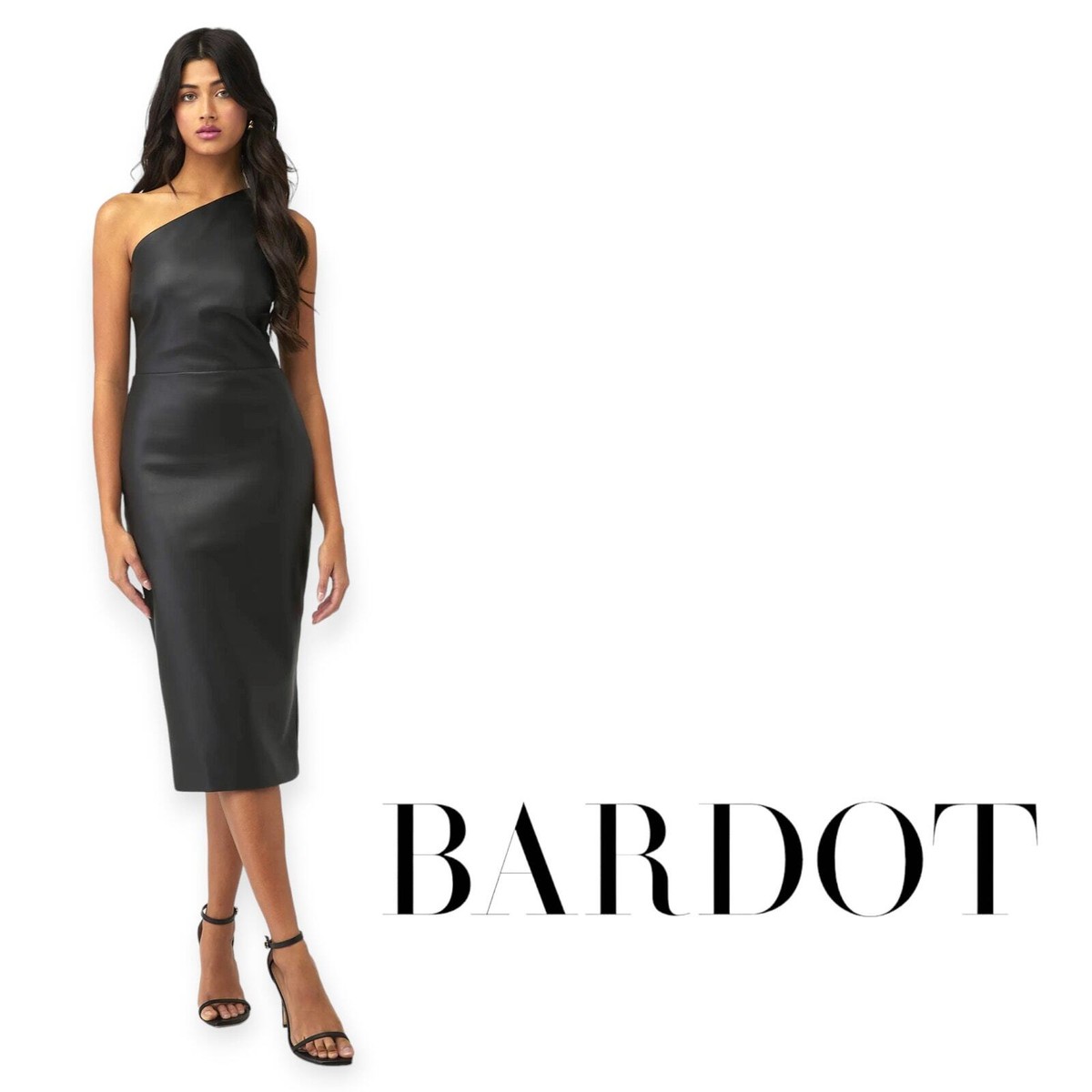 BARDOT | Large | Oriella Black One-Shoulder Sleeveless Vegan Leather Midi  Dress