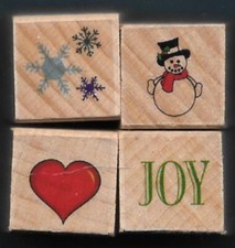 SNOWFLAKES SNOWMAN HEART JOY Winter LOVE NEW MINI LOT wood mount RUBBER STAMPS