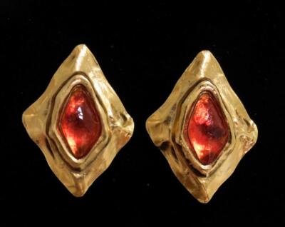 Rare 1980's YSL Yves Saint Laurent Rive Gauche France Gripoix 2.5'' Clip Earrings