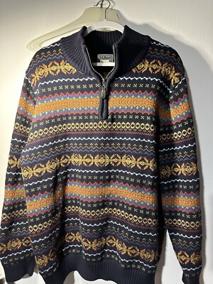  L L Bean Fair Isle FIVE STAR Heavy Cotton Sweater  Ski Lodge Vintage Find! XL 