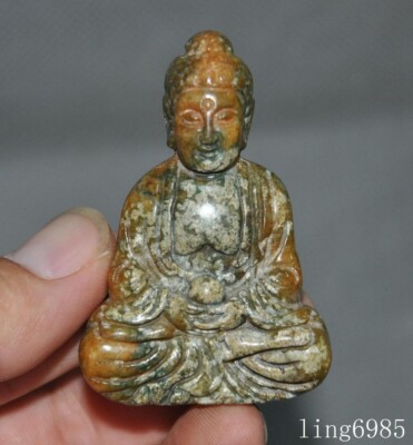 Chinese Xiu Jade Jadeite Carved Sakyamuni Shakya Mani statue Amulet Pendant